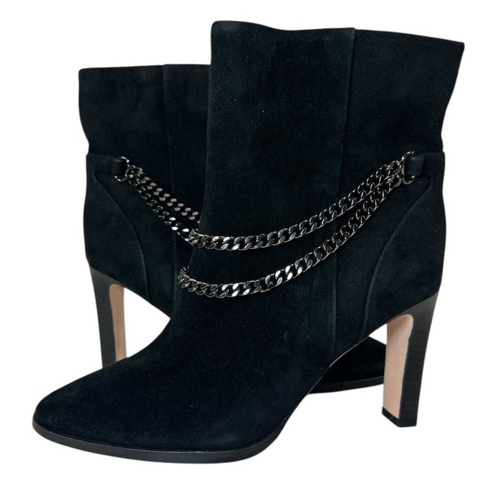 PAIGE Mason Claire Black Suede Chain Detail High Heel Boots Quiet Luxury 6.5